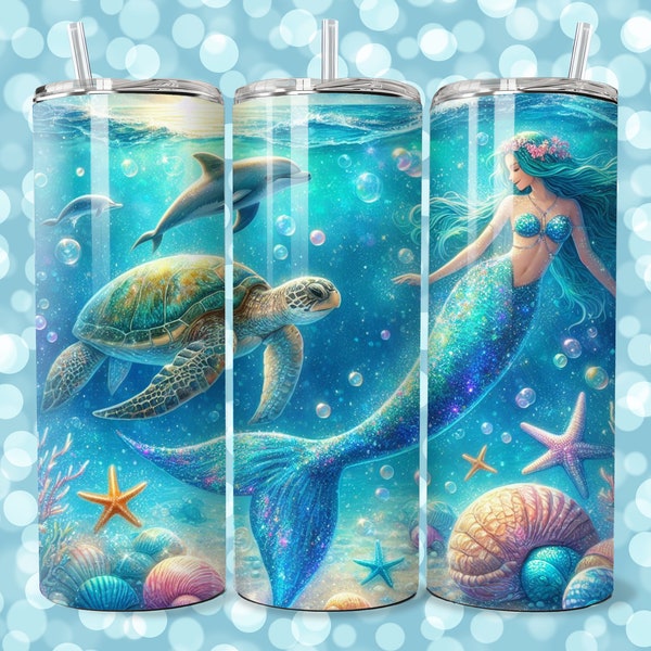 Mermaid Tumbler Wrap, 20oz Skinny Tumbler Sublimation Design,Instant Download, Straight Tumbler Wrap, Mermaid PNG File,20oz PNG Wrap File