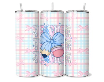 Teacher Tumbler Wrap, Coquette Pencil Bow Design (Digital Download)