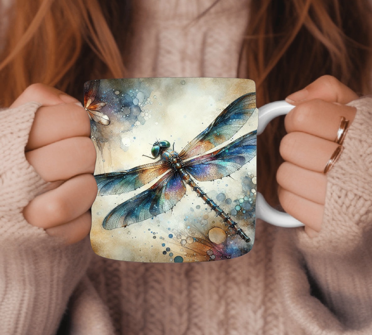 Dragonfly Alcohol Ink Coffee Mug Wrap, 11oz and 15oz Mug Wrap