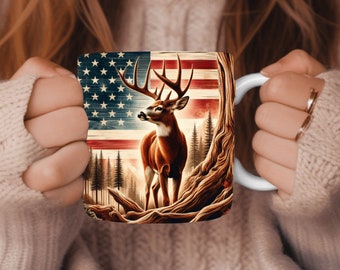 Deer American Flag 11oz Mug Wrap Sublimation Design (Digital Download)