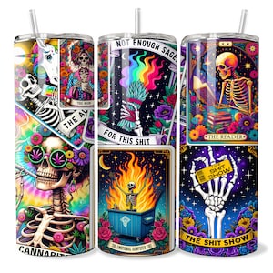 Envoltura para vaso con cartas del tarot, diseño de sublimación para vaso delgado de 20 oz, envoltura para vaso recta, envoltura PNG con cartas del tarot divertidas, vaso de bruja celestial