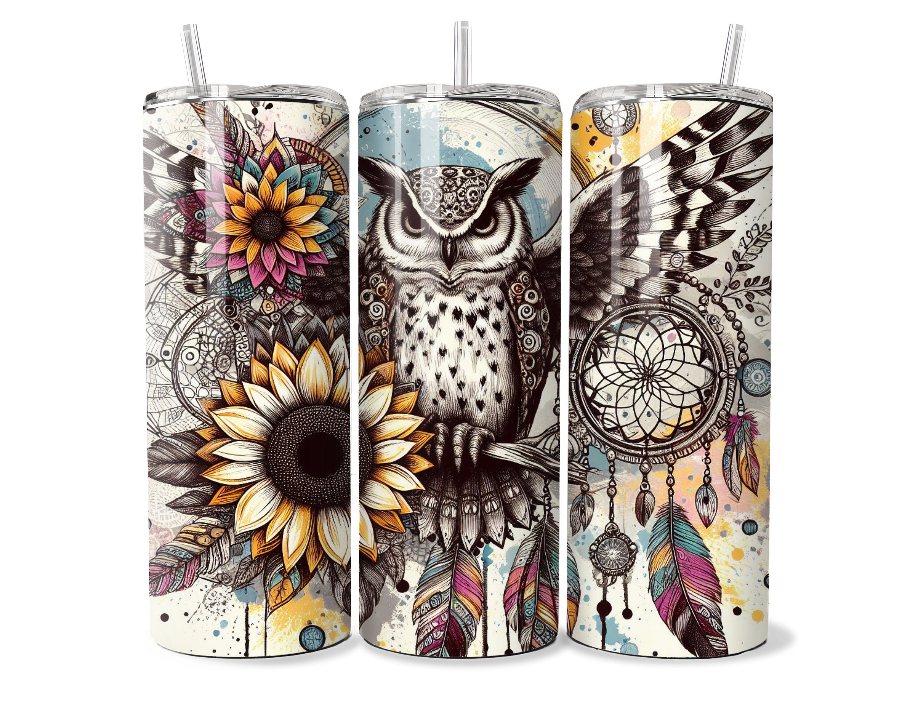 Boho Owl 20oz Tumbler Wrap,20oz Floral Tumbler Design, 20oz png Digital Download,Dream Catcher Tumbl