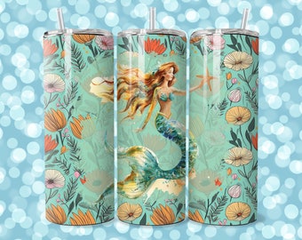 Mermaid Tumbler Wrap, 20oz Skinny Tumbler Sublimation Design,Instant Download, Straight Tumbler Wrap, Mermaid PNG File,PNG Wrap File