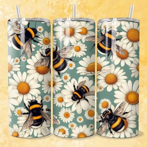 Bumble Bee Tumbler Wrap, 20oz Skinny Tumbler Wrap Sublimation PNG, Instant Download, Straight Tumbler Wrap,Spring Tumbler Wrap Design, Daisy