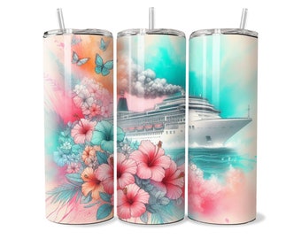 Cruise Ship Tumbler Wrap, Hibiscus Summer Design (PNG Download)