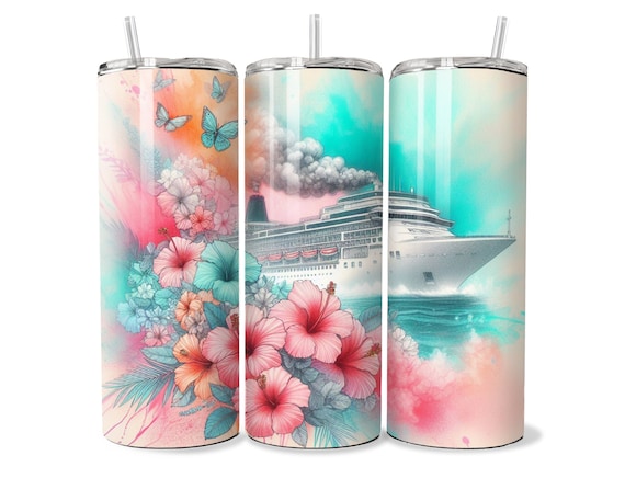 Cruise Ship Tumbler Wrap, Hibiscus Summer Design (PNG Download)