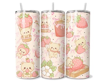 Strawberry Bears 20oz Tumbler Wrap, Pink Design (Digital Download)