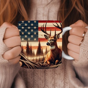 Deer Mug Wrap, Rustic Mug Design png File,Sublimation PNG, Instant Digital Download, Country Mug PNG, American Flag Mug Wrap png File