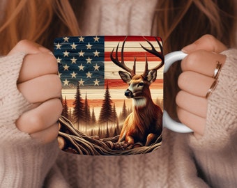 Deer Mug Wrap, Rustic Mug Design png File,Sublimation PNG, Instant Digital Download, Country Mug PNG, American Flag Mug Wrap png File