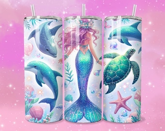 Mermaid Tumbler Wrap, 20oz Skinny Tumbler Sublimation Design,Instant Download, Straight Tumbler Wrap, Mermaid PNG File,20oz PNG Wrap File