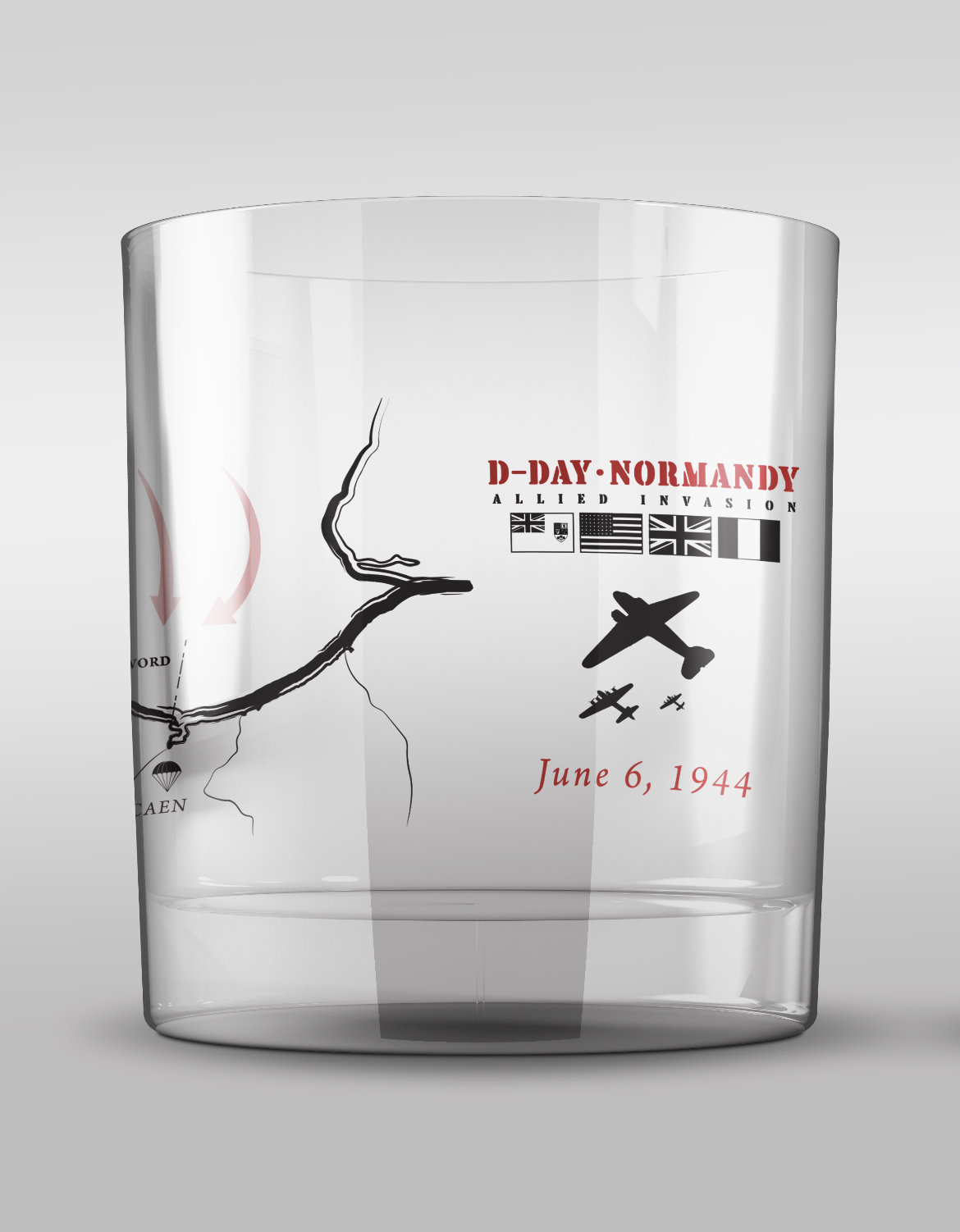 D-Day Landing Map Rocks Glass World War II