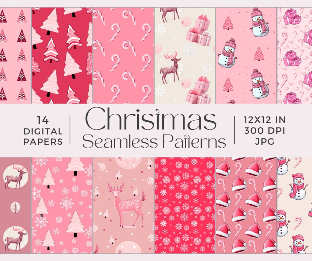 Seamless Christmas Pattern Pink Christmas Instant Download Christmas ...
