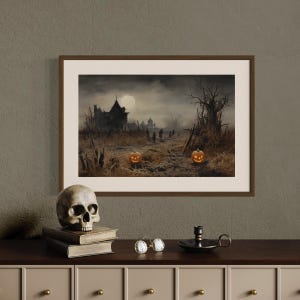 Impresión de paisaje de Halloween: Arte de terror otoñal melancólico (descarga digital)