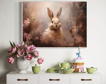 Lámina vintage de conejo de Pascua: Arte rústico de pared primaveral (descarga digital)