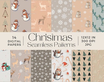 Seamless Christmas Pattern | Neutral Christmas | Instant Download | Christmas Digital Paper| Christmas Background| Christmas Scrapbook Paper