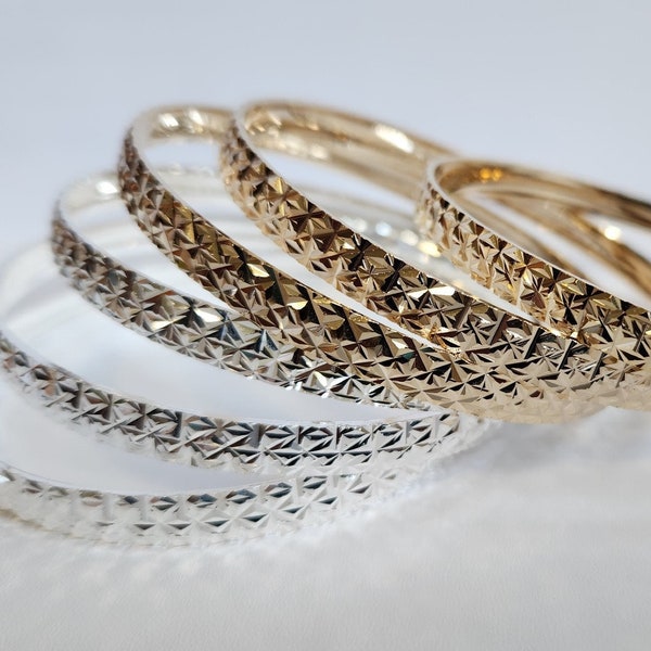 Gold and Silver Oro Laminado Bangle Bracelets 6MM - Semanario Set of 7 Bangles