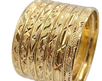 Gold Oro Laminado Bangle Bracelets 6MM - Semanario Set of 7 Bangles