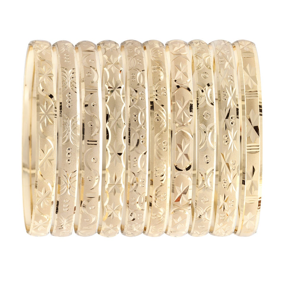 Gold Oro Laminado Bangle Bracelets 6MM Semanario Set of 7 Bangles Etsy