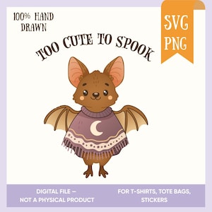 Cute Boho Bat PNG SVG Halloween Sublimation Design for TShirts Tote Bags Mugs Stickers Fall Clipart Printable for Small Business