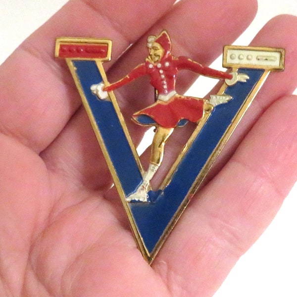 WWII Patriotic Homefront V for Victory Pin with Skater Sonja Henie