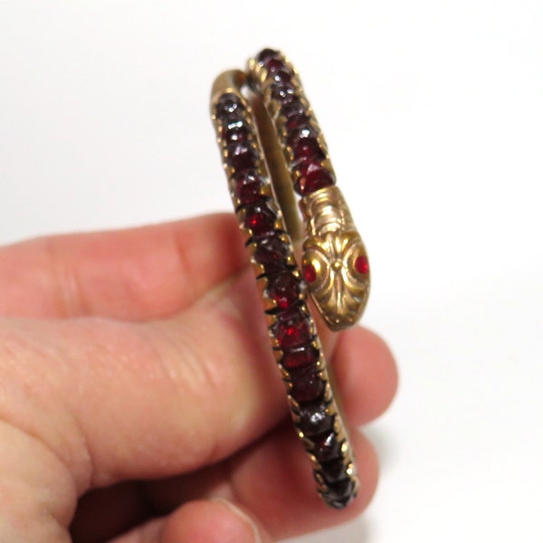 Victorian Snake Coil Bracelet with Red Glass Stone Body