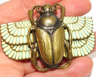 Art Nouveau Egyptian Revival Scarab Beetle Buckle with Enameled Wings