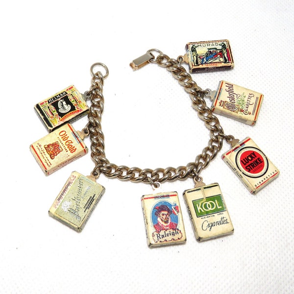 Vintage Cigarette Pack Charm Bracelet