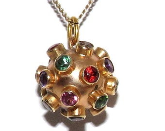 18 K and Multi Gemstone Sputnik Pendant on 14 K Chain