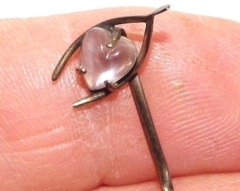 Late Victorian Gold Filled and Moonstone Heart Stickpin