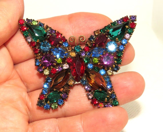 Multi Colored Rhinestone Butterfly Pin - image 3