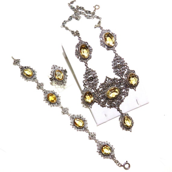 Antique 900 Silver Filigree and Citrine Necklace … - image 1