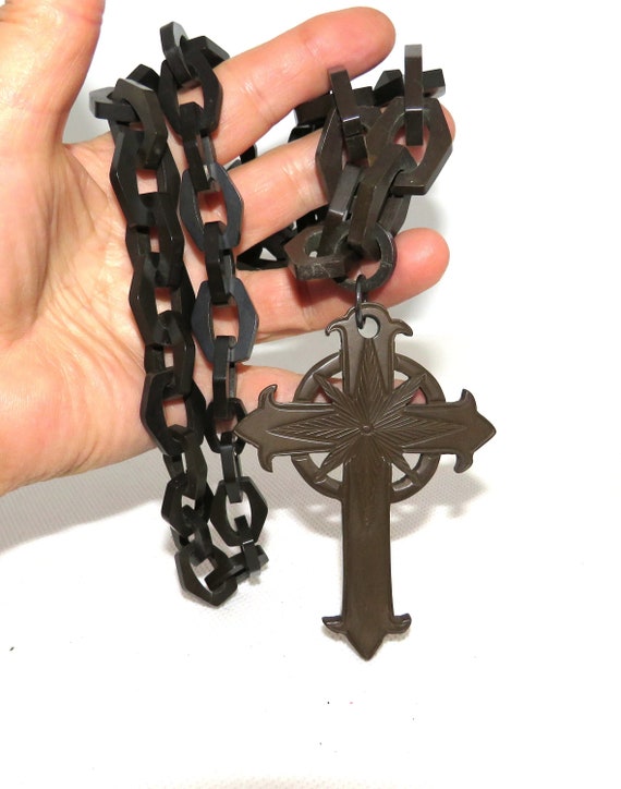 Victorian Vulcanite Cross Mourning Necklace