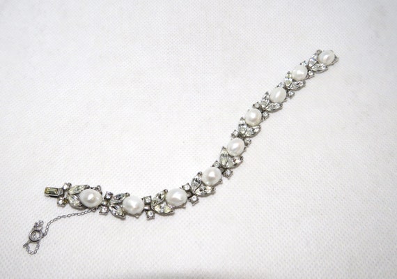 Trifari Rhinestone and "Pearl" Bracelet - image 4