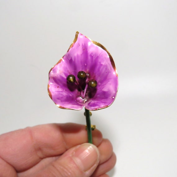 Vintage Sandor Purple Enamel Flower Pin - image 4