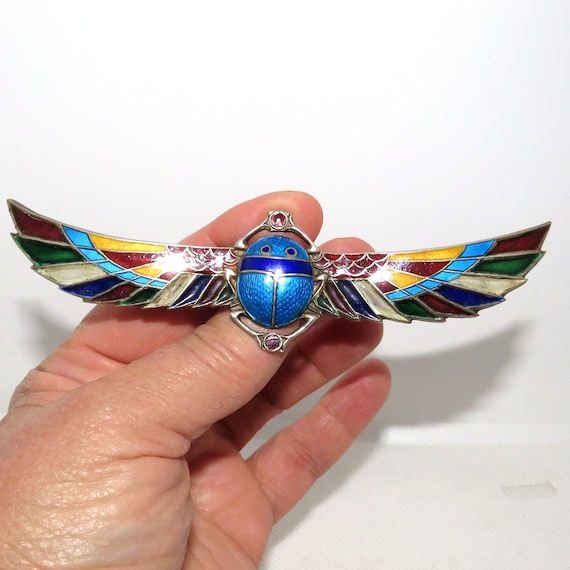 Large Edwardian Silver and Enamel Egyptian Reviva… - image 1