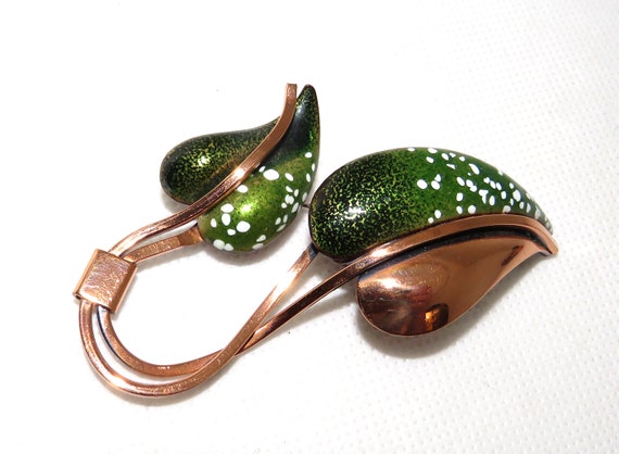 Matisse Renoir Copper and Green Enamel Leaf Clamp… - image 9