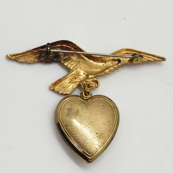 WWII Red White and Blue Eagle Pin with Heart Lock… - image 2