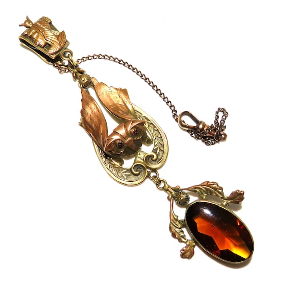 Art Nouveau Flying Owl Watch Fob  - Pendant - Signed "Dunn"