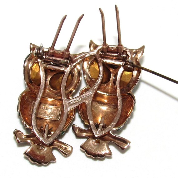 Coro Craft Sterling and Enamel Owl Duette Pin View 3