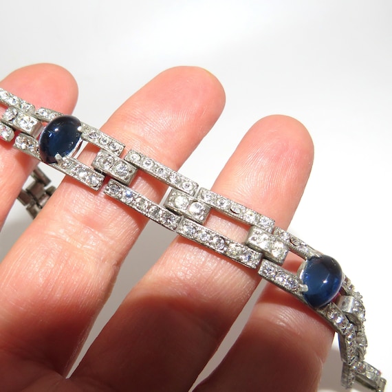 1920's Art Deco Rhinestone and Blue Glass Bracelet - image 1