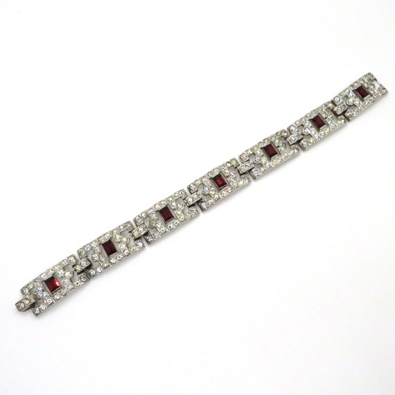 KTF Trifari Sparkly Deco Rhinestone and Red Brace… - image 3