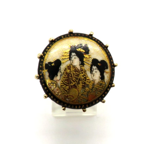 Antique Japanese Satsuma Set in Vintage 10 K Gold… - image 4