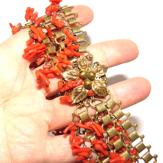 1930's Haskell Style Branch Coral Fringe Necklace - image 2