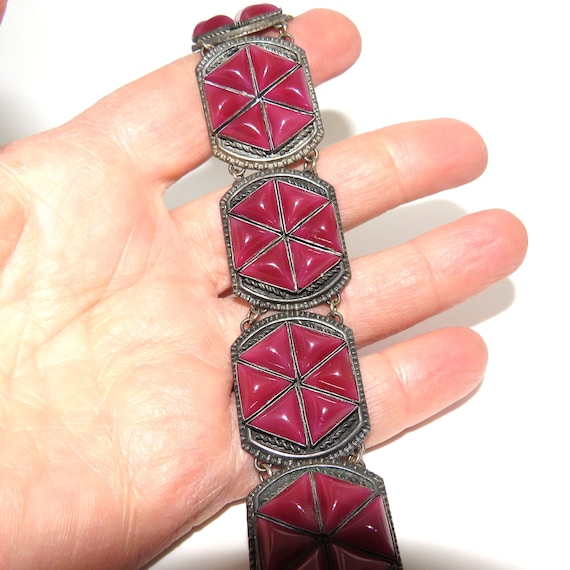 Art Deco Czechoslovakia Pink Glass Bracelet - image 1