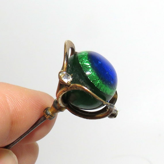 Edwardian Peacock Eye Glass Hatpin - Art Nouveau