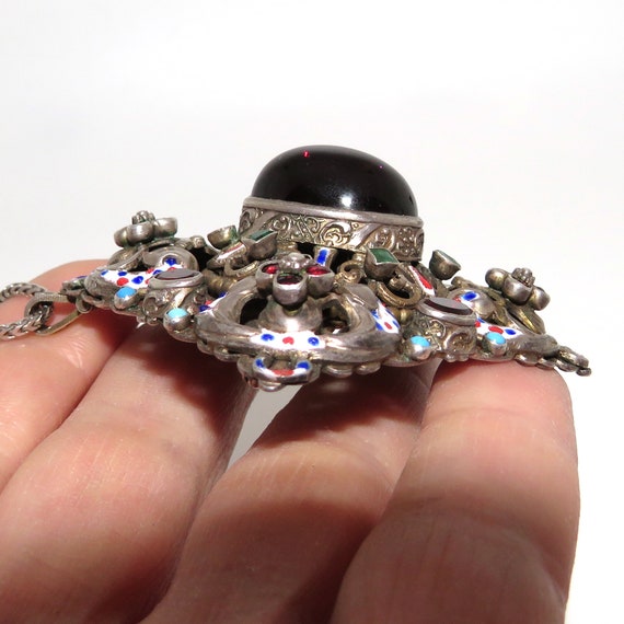 Edwardian Silver, Enamel, Garnet and Emerald Aust… - image 3