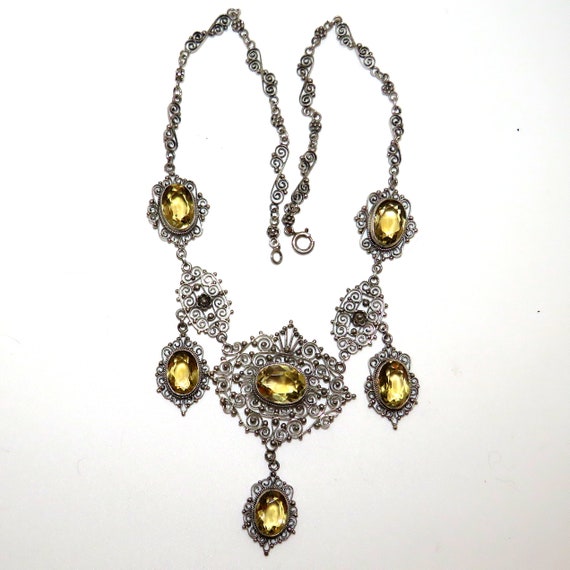 Antique 900 Silver Filigree and Citrine Necklace … - image 7