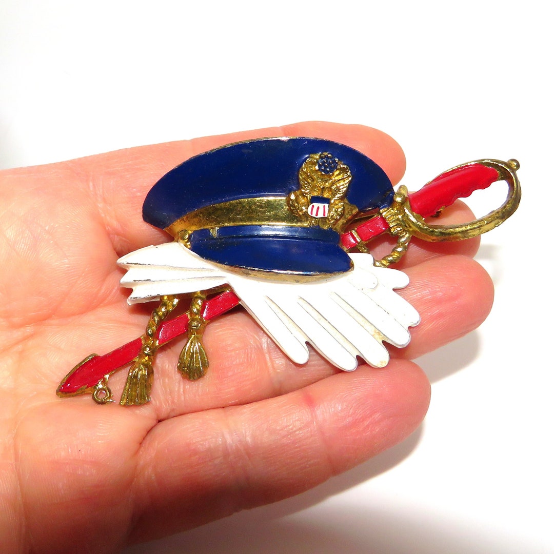 WWII Army Enamel Sweetheart Pin - Cap, Gloves, and Sword - Etsy