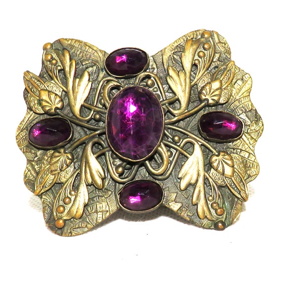 Art Nouveau Sash Pin with Purple Stones - image 1