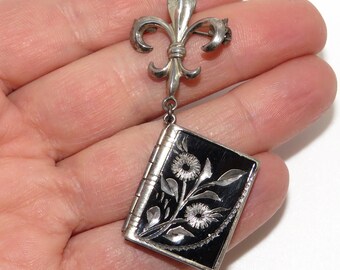 Vintage Sterling and Black Book Locket Pin